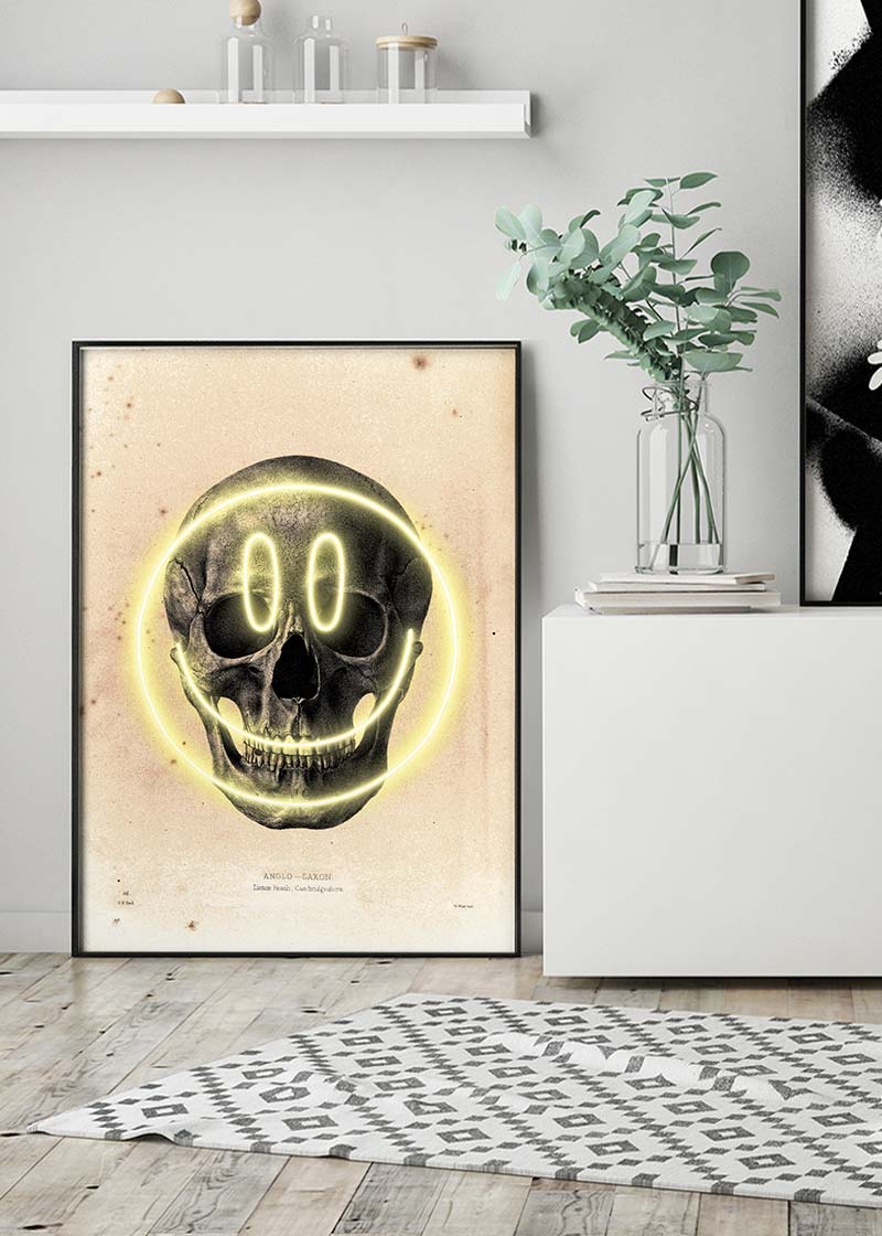 Happy Face Skull Neon Print