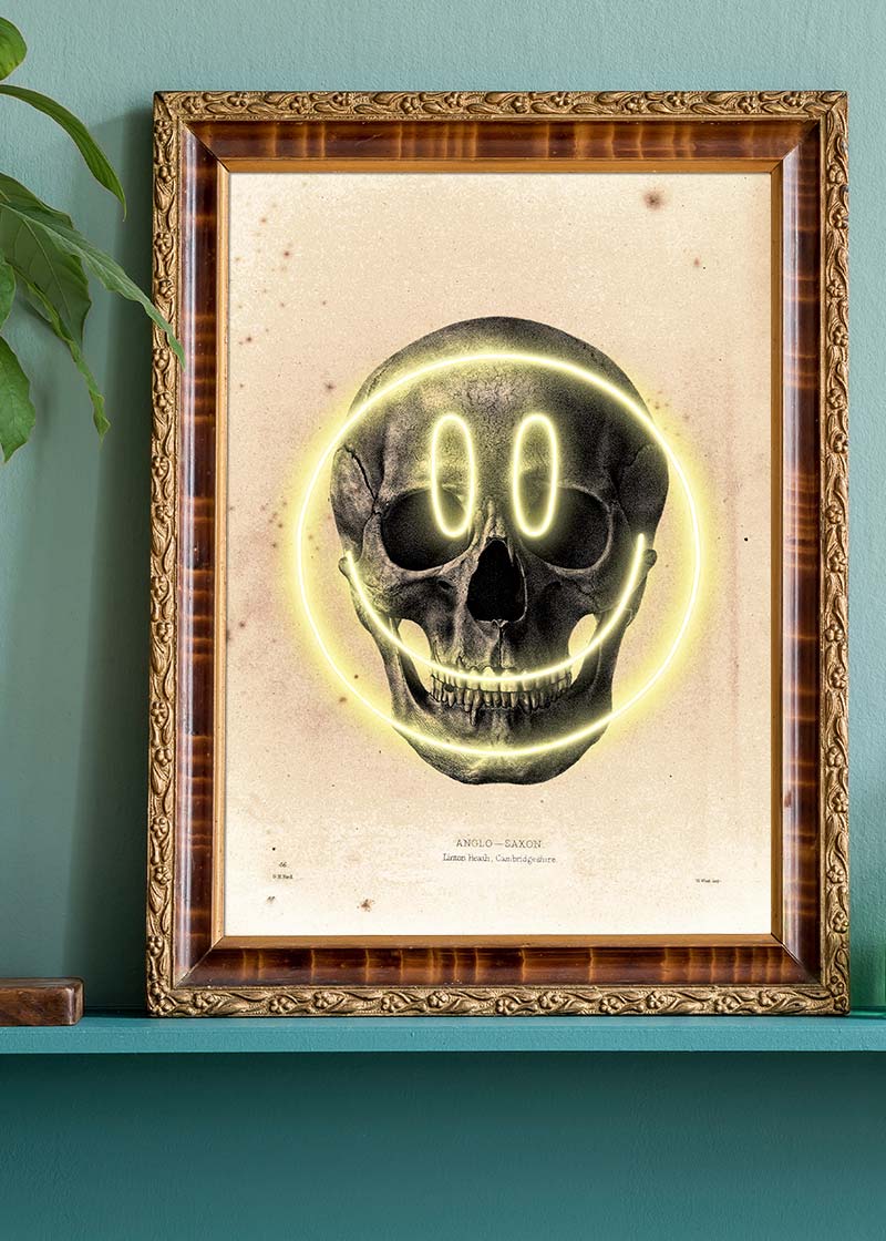 Happy Face Skull Neon Print
