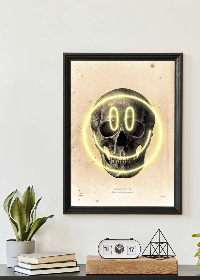 Happy Face Skull Neon Print