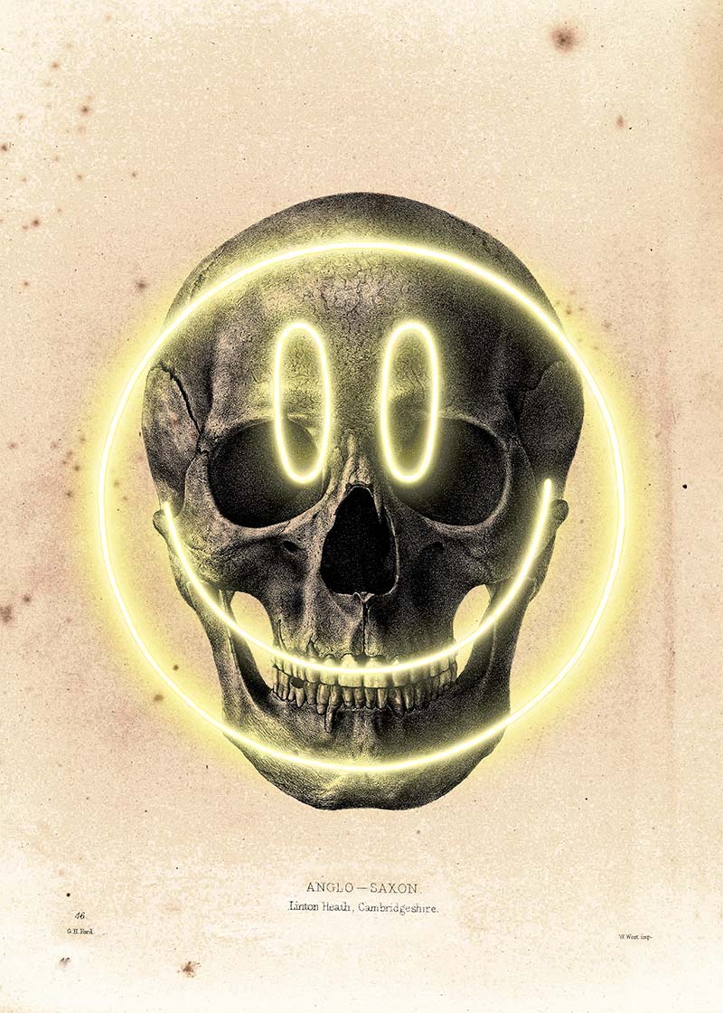 Happy Face Skull Neon Print