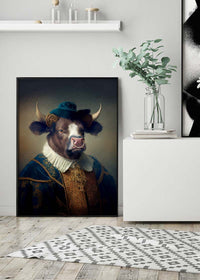Bull with Hat Animal Head Portrait Print