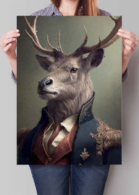 Military Stag Animal Head Portrait Print