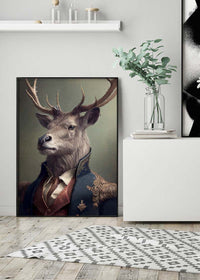 Military Stag Animal Head Portrait Print
