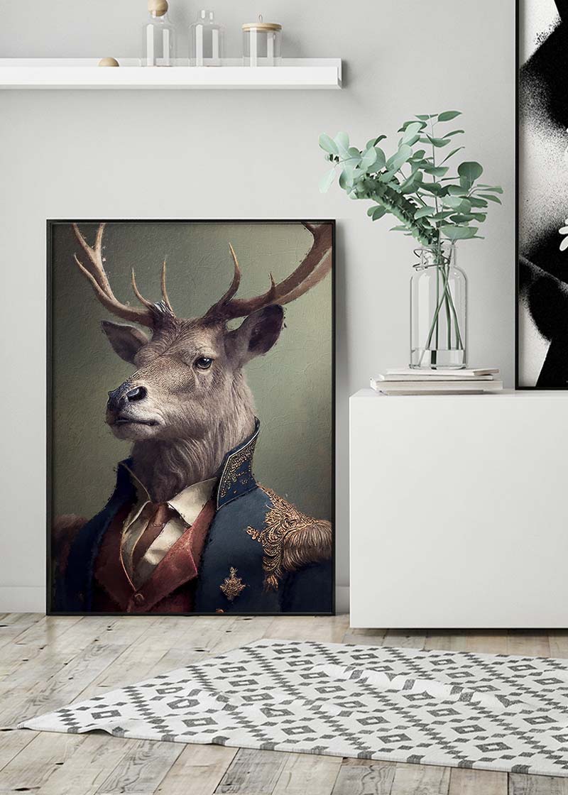 Military Stag Animal Head Portrait Print