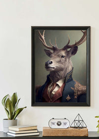 Military Stag Animal Head Portrait Print
