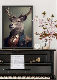 Military Stag Animal Head Portrait Print