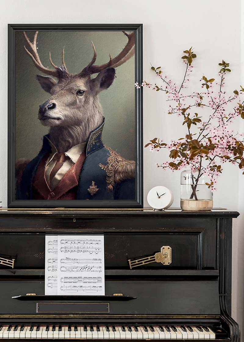 Military Stag Animal Head Portrait Print