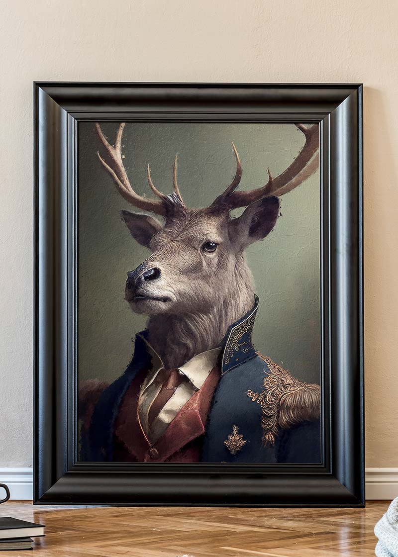 Military Stag Animal Head Portrait Print