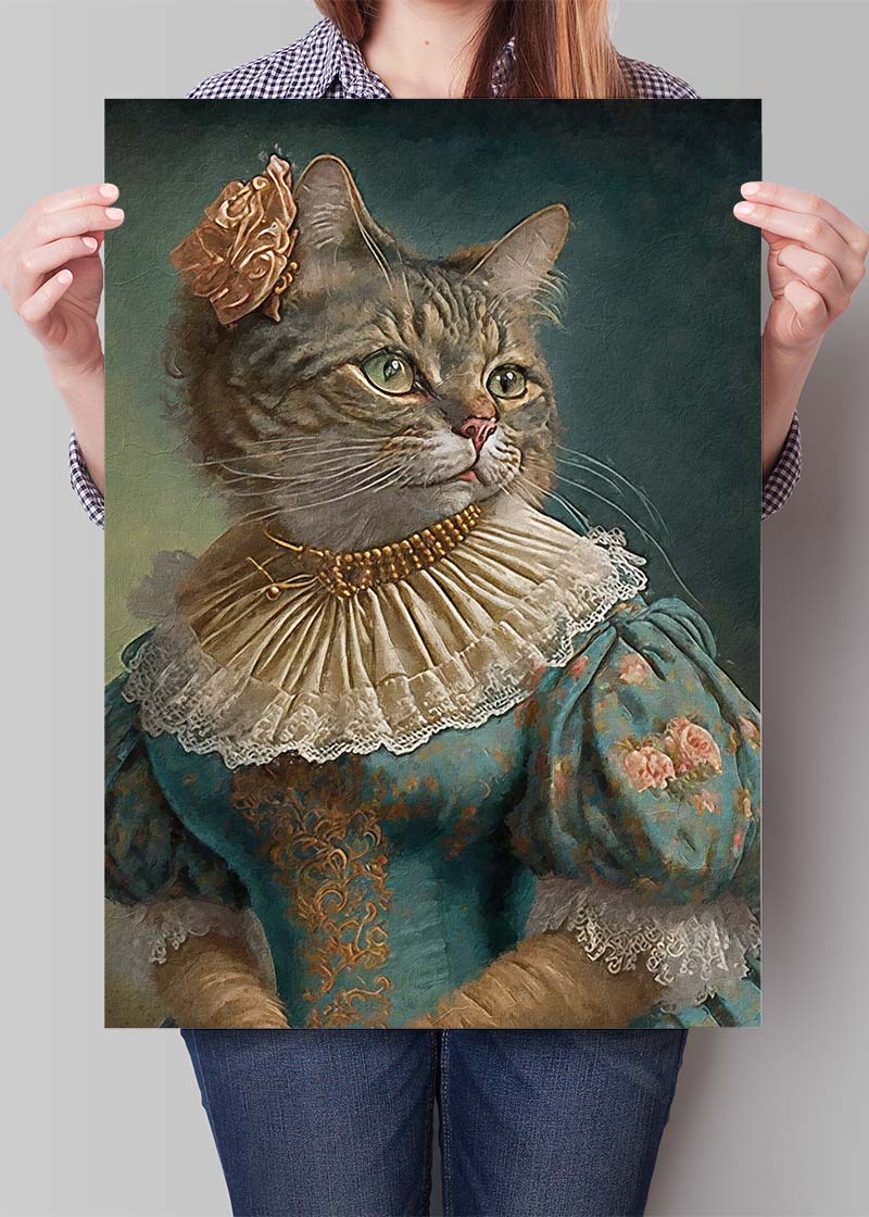 Tabby Cat Lady Animal Head Portrait Print