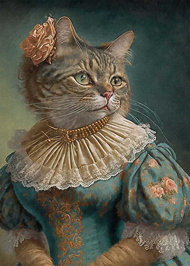 Tabby Cat Lady Animal Head Portrait Print