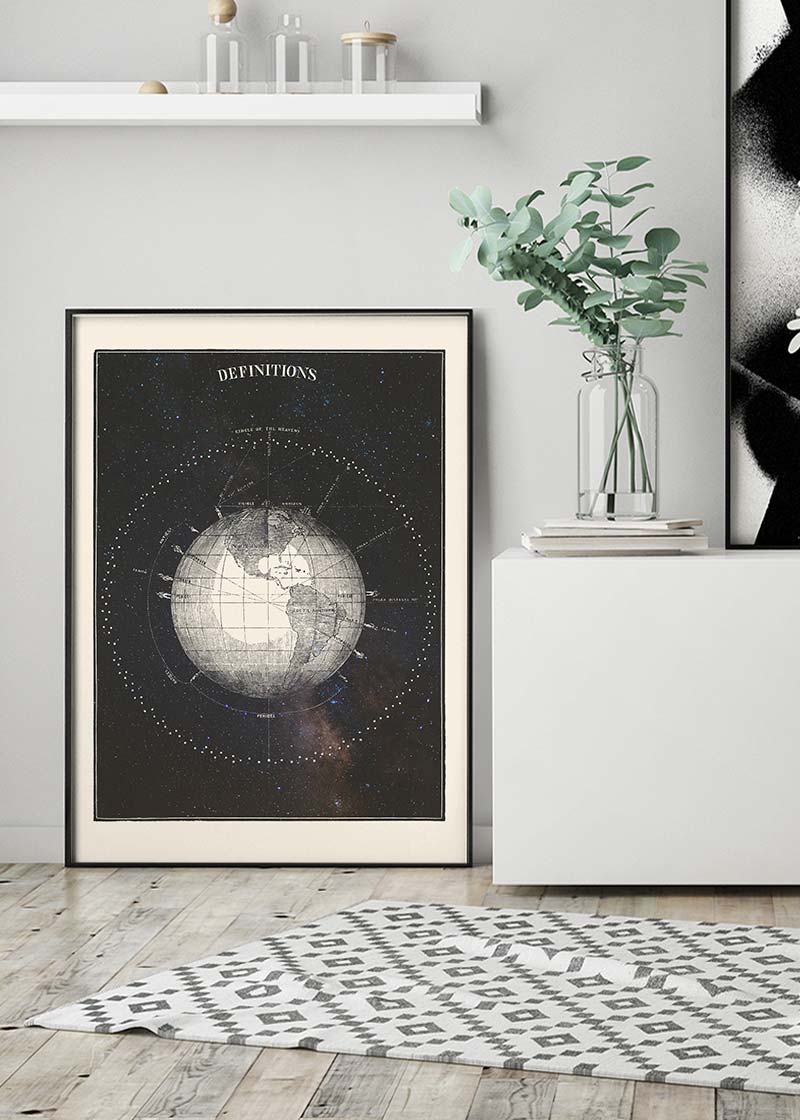 Antique Celestial astronomical chart of Planet Earth
