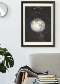 Antique Celestial astronomical chart of Planet Earth