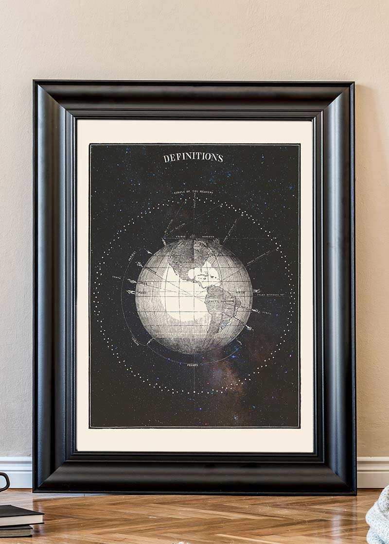 Antique Celestial astronomical chart of Planet Earth