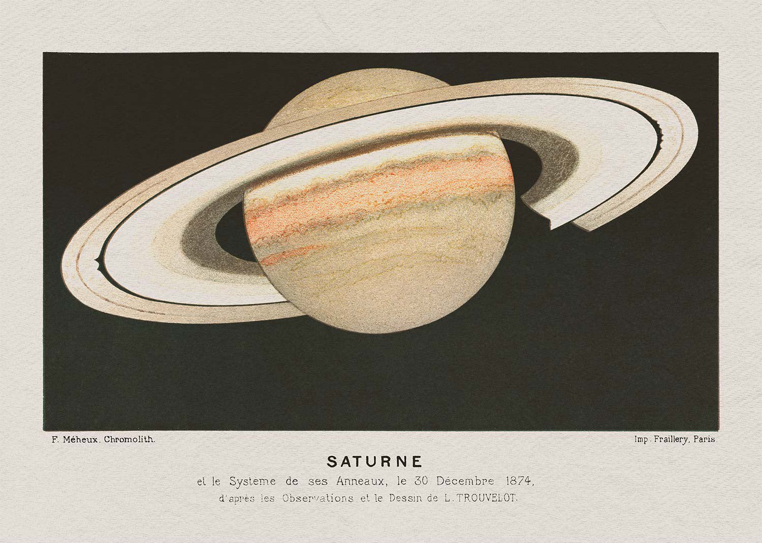 Lithograph Saturne vintage Planet Poster 1877