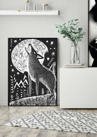 Black and White Wolf Folk Art Print
