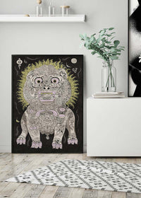 Black and White Lion Folk Art Print