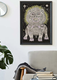 Black and White Lion Folk Art Print
