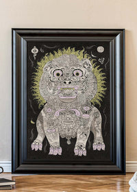 Black and White Lion Folk Art Print
