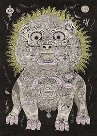 Black and White Lion Folk Art Print