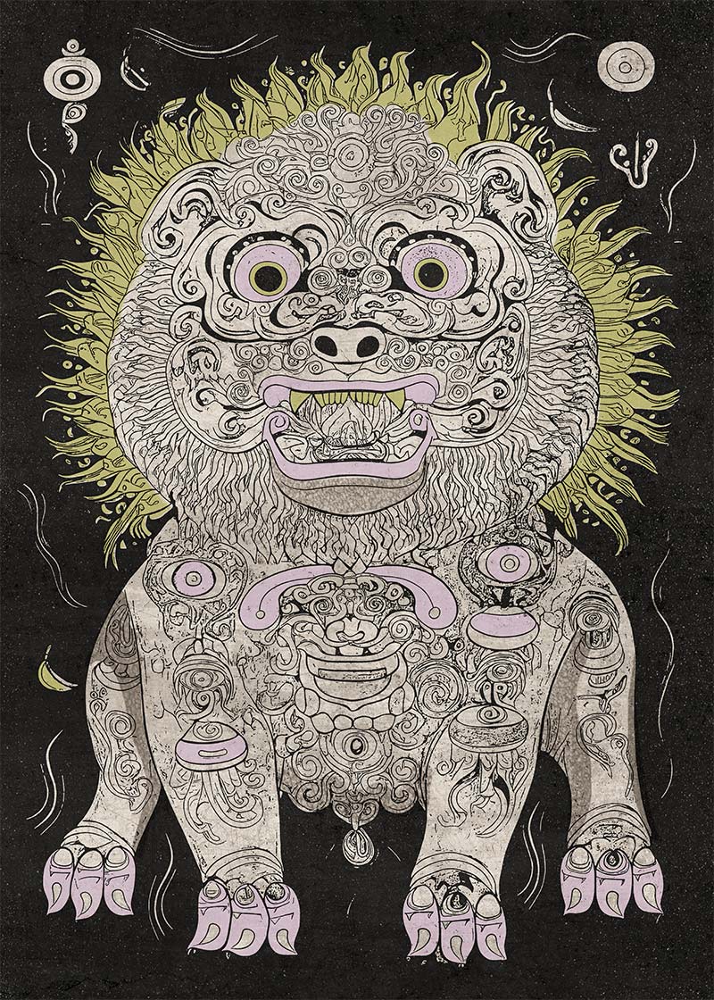 Black and White Lion Folk Art Print