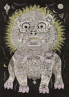 Black and White Lion Folk Art Print