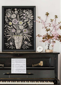 Black and White Flowers Folk Art Print