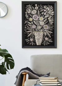 Black and White Flowers Folk Art Print