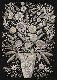 Black and White Flowers Folk Art Print