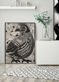 Black and White Bird Folk Art Print