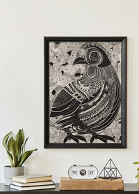 Black and White Bird Folk Art Print