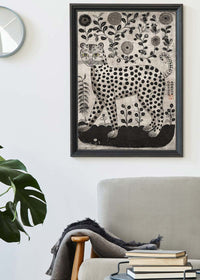 Black and White Leopard Folk Art Print