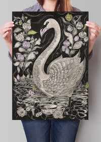 Black and White Swan Folk Art Print