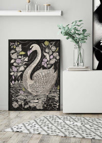 Black and White Swan Folk Art Print