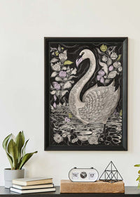Black and White Swan Folk Art Print