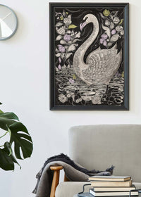 Black and White Swan Folk Art Print