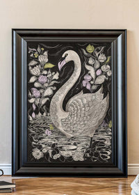 Black and White Swan Folk Art Print