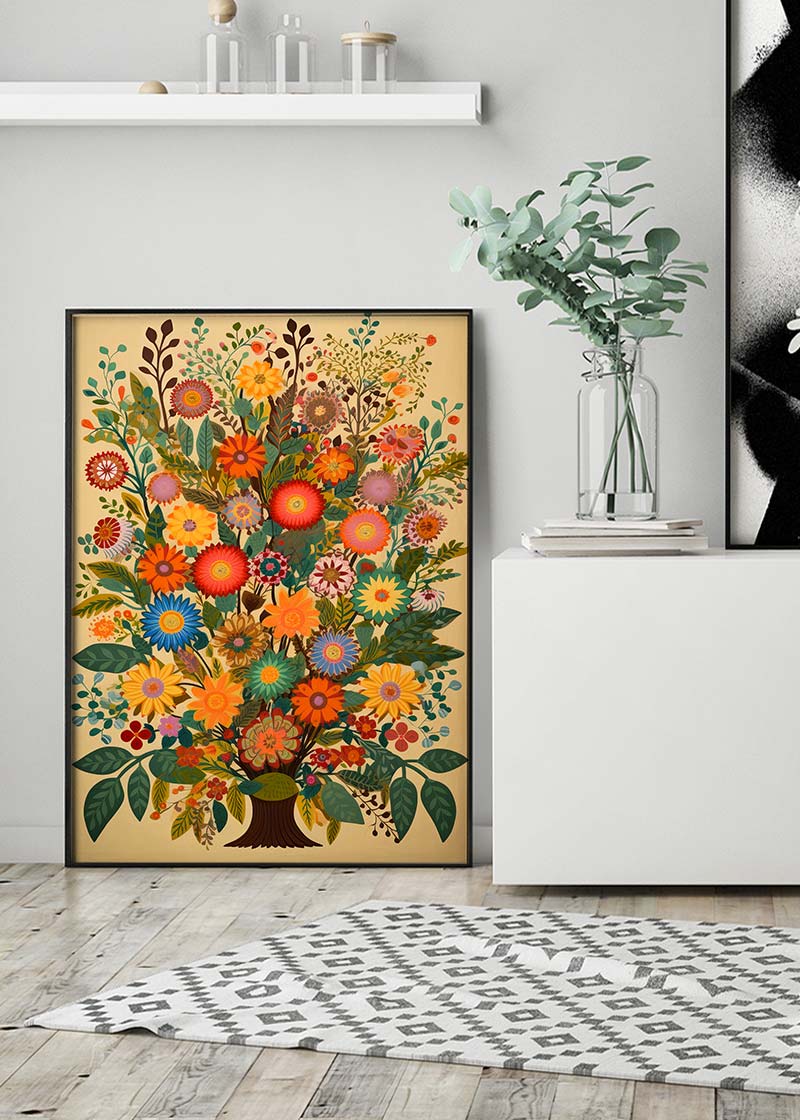 Folk Art Style Flowers Light Print