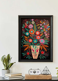 Folk Art Style Flowers Dark Print