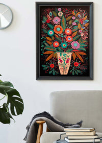 Folk Art Style Flowers Dark Print