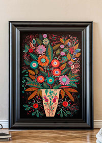 Folk Art Style Flowers Dark Print