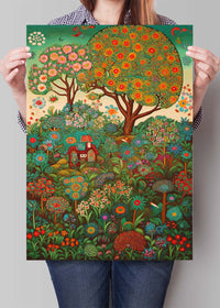 Folk Art Style Illustrated Forest Print