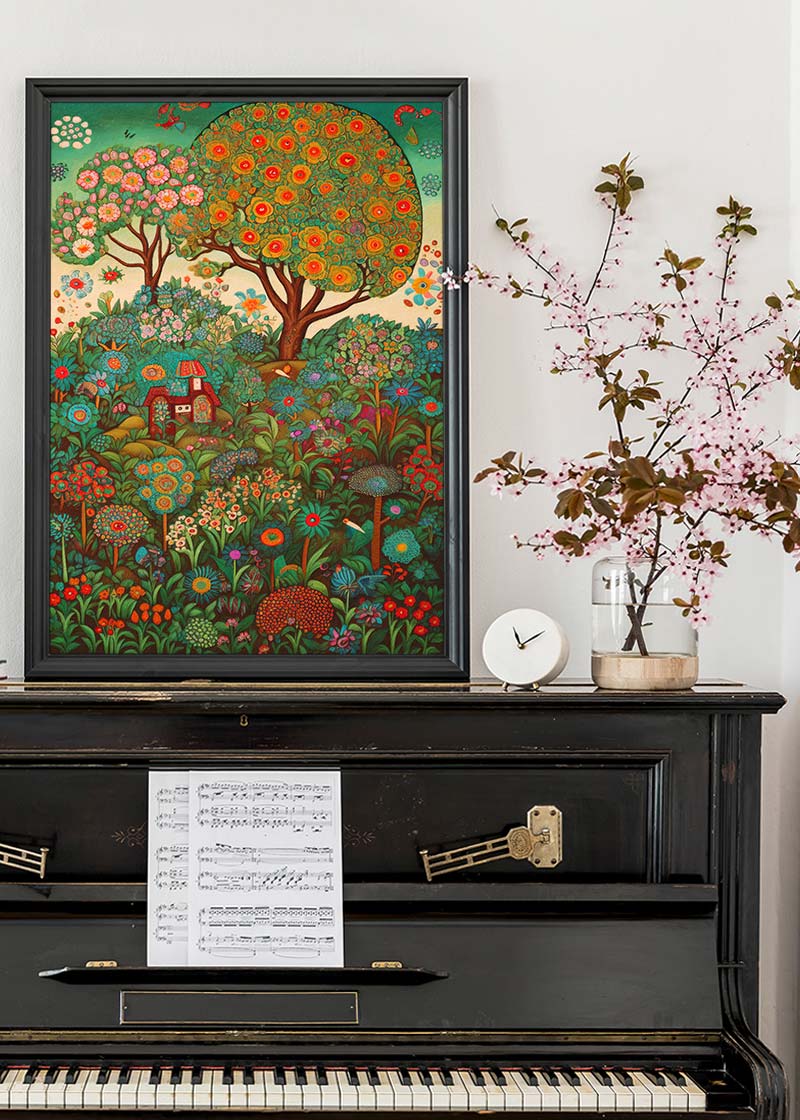 Folk Art Style Illustrated Forest Print