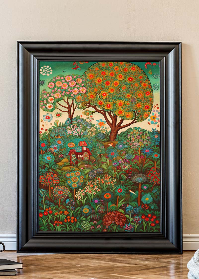 Folk Art Style Illustrated Forest Print