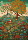 Folk Art Style Illustrated Forest Print