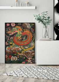 Folk Art Style Vintage Dragon Print