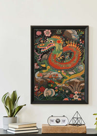 Folk Art Style Vintage Dragon Print