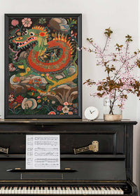 Folk Art Style Vintage Dragon Print