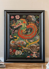 Folk Art Style Vintage Dragon Print