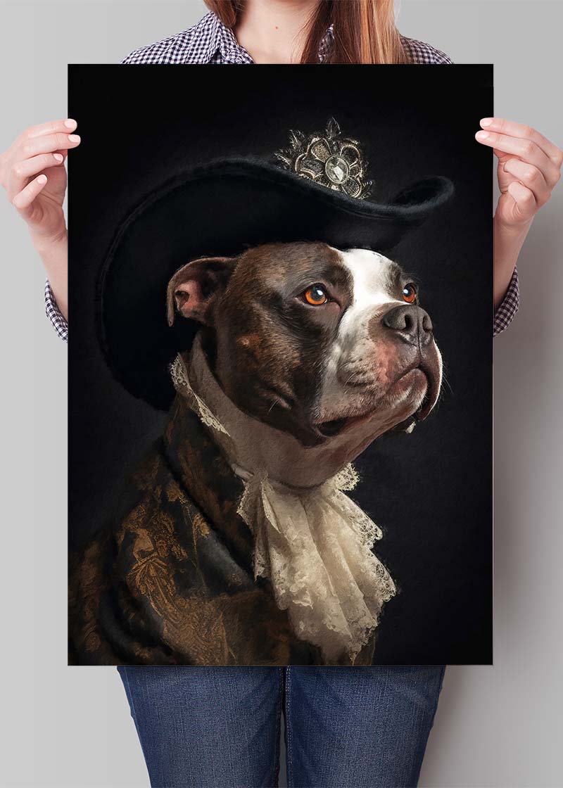 Staffordshire Bull Terrier Staffy With Hat Dog Portrait Print