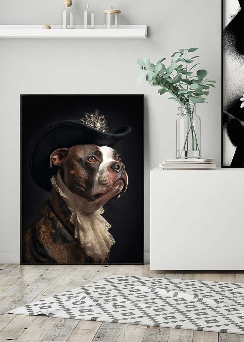 Staffordshire Bull Terrier Staffy With Hat Dog Portrait Print